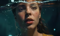 the woman is under water and making faces