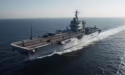 a large ship on the ocean with water around it