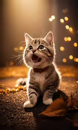 a kitten laughing with his mouth wide open while laying down