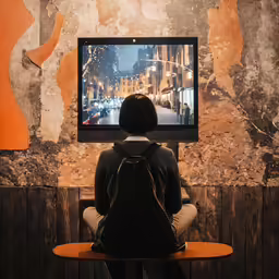 a person looking at the wall through a screen