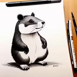 a drawing of a rodent sitting on the ground
