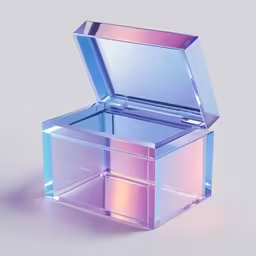 a purple and blue box sitting on top of a white surface