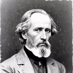 an old man with long hair wearing a suit