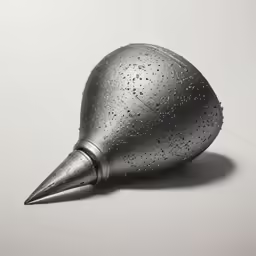 an upside down, metallic object with a pointed nose
