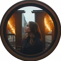 a woman looking at a building from behind