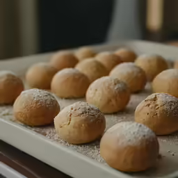 a baking tray of sugar covered pastries on a table