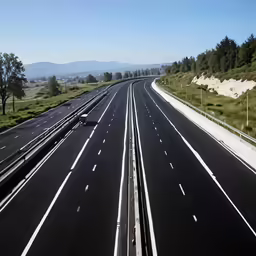 the highway has multiple lanes on both sides
