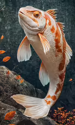this is a large fish with orange and white designs on its back