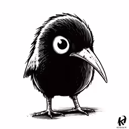 a small black bird with big eyes