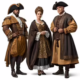 three renaissance people dressed in colonial clothes