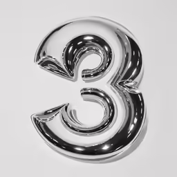 a chrome - colored 3 number - shaped object that is hanging from the ceiling