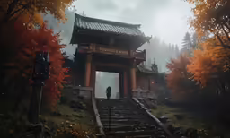 a man is standing at the base of stairs