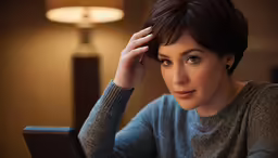 a woman that is looking at a tablet