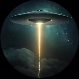 a large spaceship flying in the sky with smoke