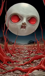 an abstract illustration of a skull with glowing eyes