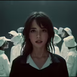 a woman in front of a group of girls