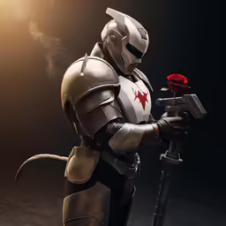 a knight in armor holding a weapon and roses