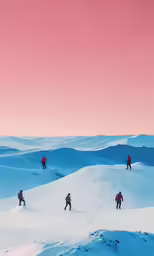 several people trekking on the snow covered ground