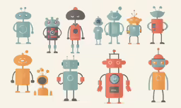 there are many robot characters that are standing in front of each other