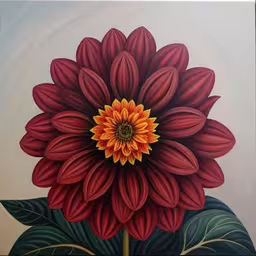 an artistic painting of a flower with red and yellow petals,an oil painting of a colorful flower