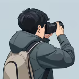 a man with a camera takes a photo