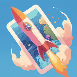 the colorful rocket ship has been placed on top of the computer