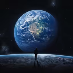 a lone person standing alone by the earth
