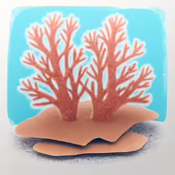 a red tree with white stems and leaves on top of it