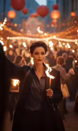 woman with flames coming out from her jacket