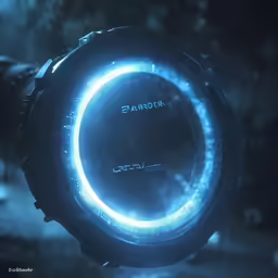 a close up of an illuminated item with water drops