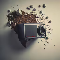 there is a camera that is next to the rocks