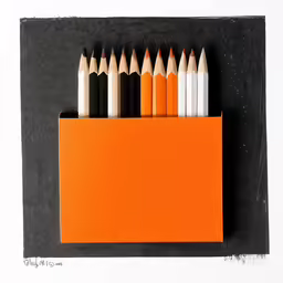 colored pencils are arranged on top of an orange book