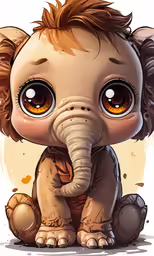 a cartoon elephant with very big eyes sitting