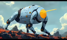 a humanoid that is standing in the middle of some grass