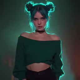 a woman with green hair in a crop top