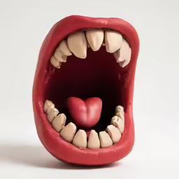 a teeth, with a heart stuck in the middle