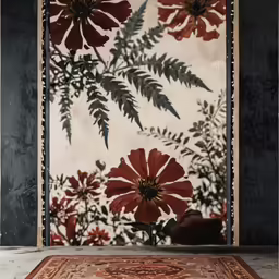 a large rug with large flowers is seen here