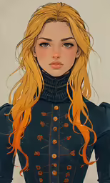 a drawing of a woman with long blond hair