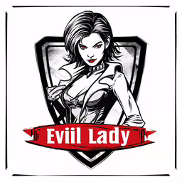 a stylized drawing of evil lady holding a sword,an evil lady t - shirt with a ribbon