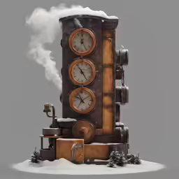 an architectural drawing of a clock tower with steam coming out