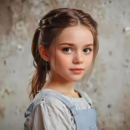 the young girl with pigtails is posing for a picture