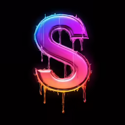 neon letters are dripping down and the letter s is blue, pink and purple