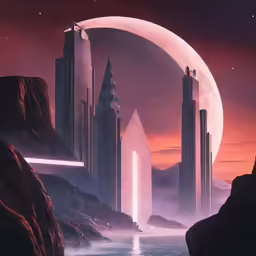a futuristic space station sitting on top of a large mountain