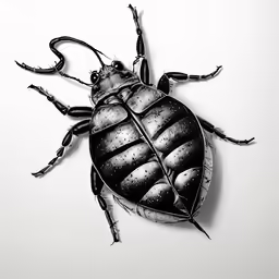 black and white picture of an insect crawling on the wall