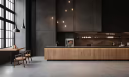 this modern kitchen has a wood cabinet and cabinets