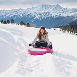a woman is sitting on the snow outside in her tub