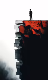 a man stands on top of a book in the middle of the photo