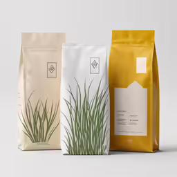 three bags one has grass on it