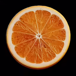there is one sliced orange that has a leaf