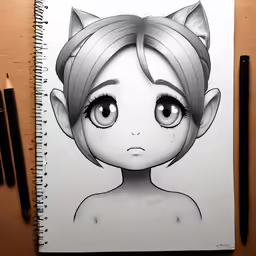 drawing anime girl with pencil on a table